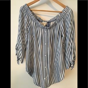 Anthropologie Off Shoulder Blue and White Stripe